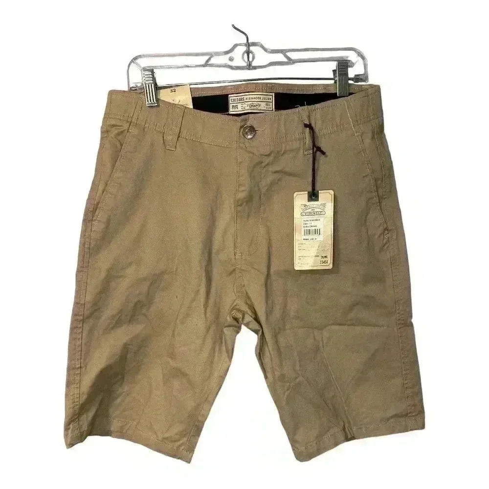 Alexander Julian Mens Slim Fit Khaki Chino Shorts, Size 32